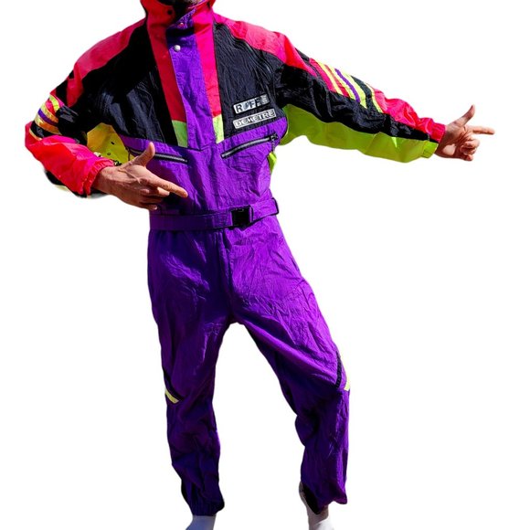 Roffe Demetre Other - SOLD 1990 Vintage Roffe Demetre Men’s Large One Piece Ski Suit Neon & Black